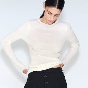ZARA WOOL CASHMERE RIBBED LONG SLEEVE SWEATER ESSENTIAL BASE LAYER SHIRT Cream M